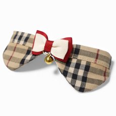 画像1: リボンチャーミー衿付首輪＆鈴付きダブルリボン（ノバチェック）Mサイズ (1)