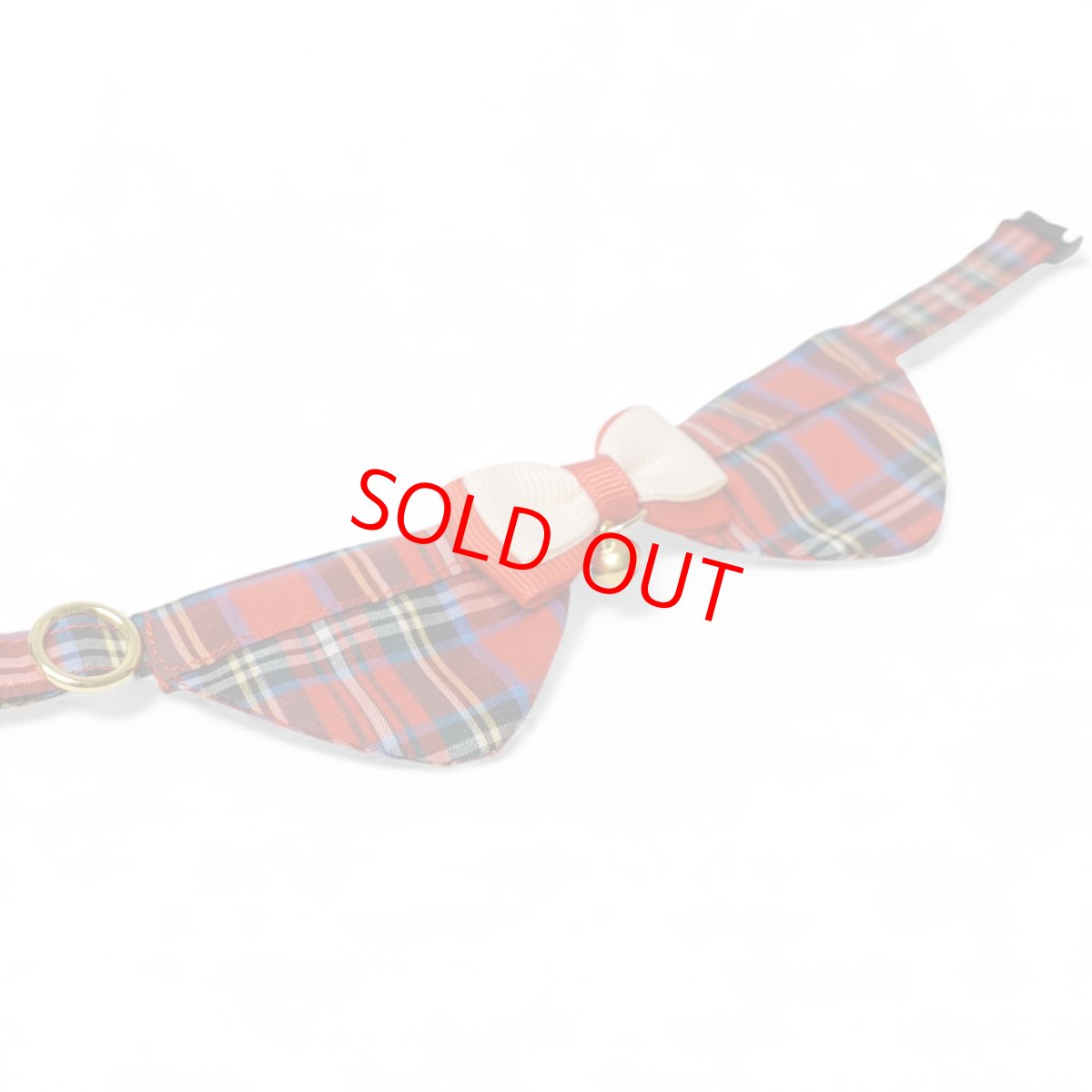 画像2: リボンチャーミー衿付首輪＆鈴付きダブルリボン（レッドタータンチェック）Mサイズ (2)