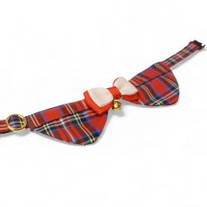 画像2: リボンチャーミー衿付首輪＆鈴付きダブルリボン（レッドタータンチェック）Mサイズ (2)