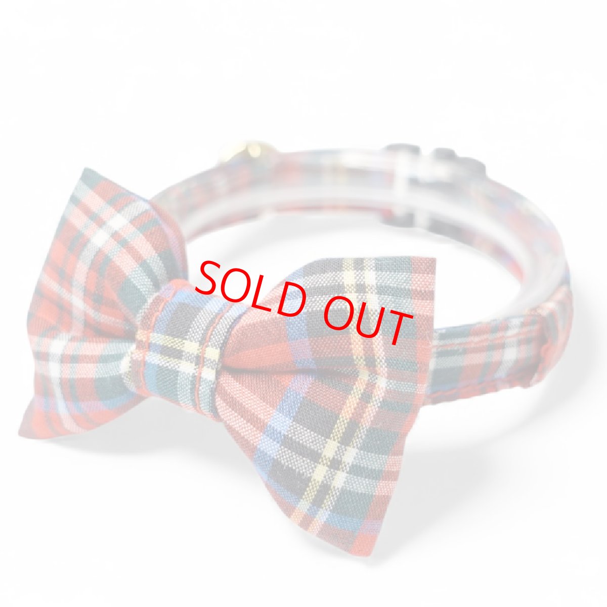 画像1: クラシカル・ミニタータンチェック・リボン首輪（レッド） (1)