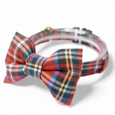 画像1: クラシカル・ミニタータンチェック・リボン首輪（レッド） (1)