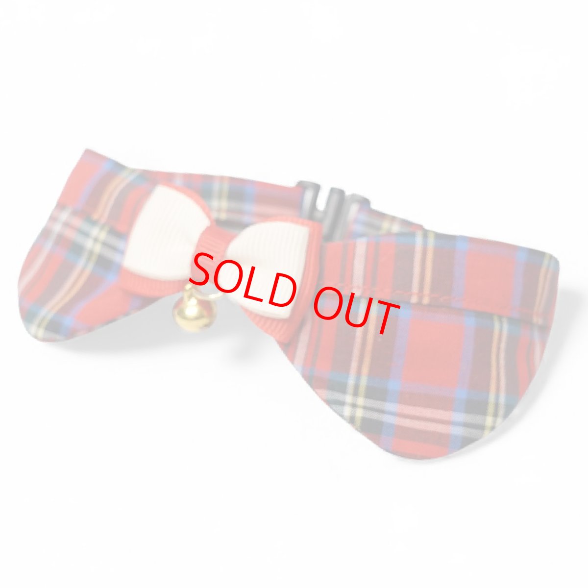 画像1: リボンチャーミー衿付首輪＆鈴付きダブルリボン（レッドタータンチェック）Mサイズ (1)