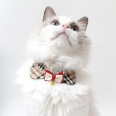 画像3: リボンチャーミー衿付首輪＆鈴付きダブルリボン（ノバチェック）Mサイズ (3)