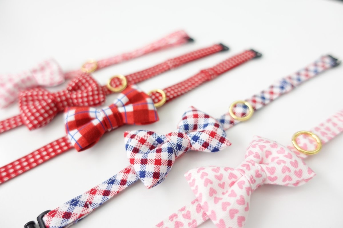 画像5: ミニリボン《とろける恋心コレクション 〜Red Check & Heart〜》リボンタイプの猫首輪（ハートドット）成猫・子猫/2サイズ展開 (5)