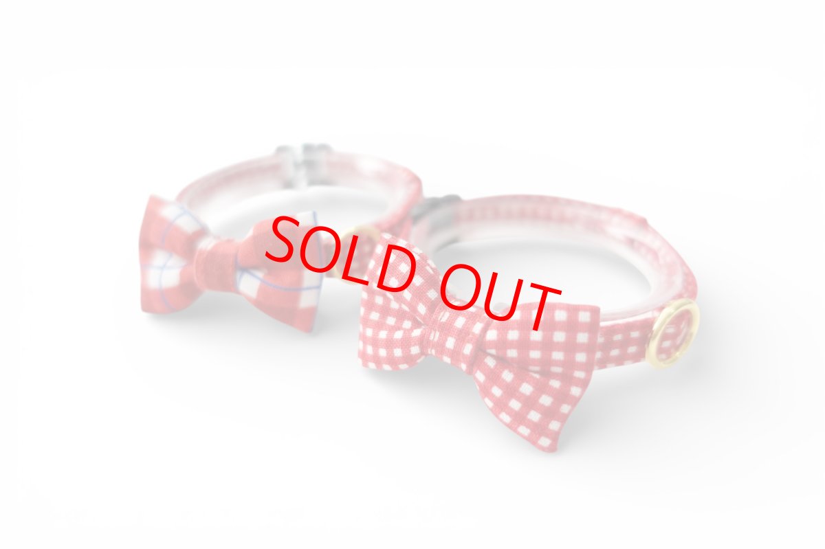 画像3: ミニリボン《とろける恋心コレクション 〜Red Check & Heart〜》リボンタイプの猫首輪（レッドブロックチェック）成猫・子猫/2サイズ展開 (3)