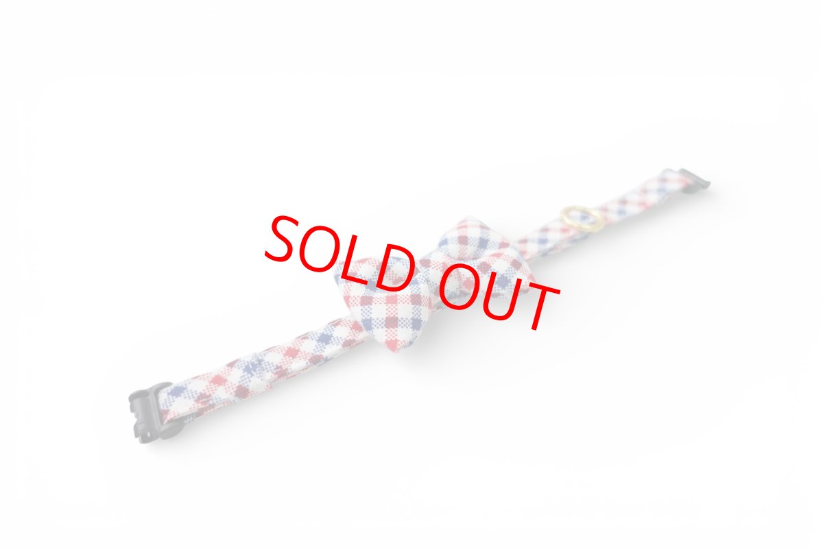 画像2: 《とろける恋心コレクション 〜Red Check & Heart〜》リボンタイプの猫首輪（トリコロールチェック） (2)