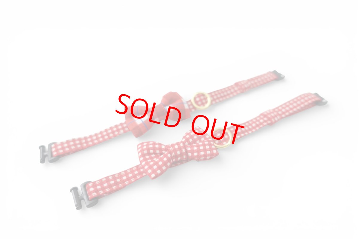 画像2: ミニリボン《とろける恋心コレクション 〜Red Check & Heart〜》リボンタイプの猫首輪（レッドブロックチェック）成猫・子猫/2サイズ展開 (2)