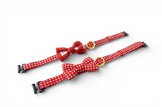 画像2: ミニリボン《とろける恋心コレクション 〜Red Check & Heart〜》リボンタイプの猫首輪（レッドブロックチェック）成猫・子猫/2サイズ展開 (2)