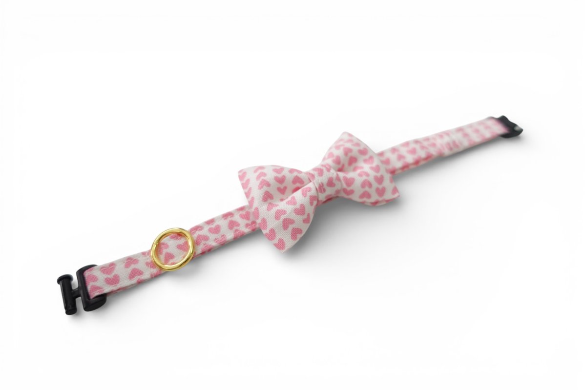 画像2: 《とろける恋心コレクション 〜Red Check & Heart〜》リボンタイプの猫首輪（ピンクハートドット） (2)