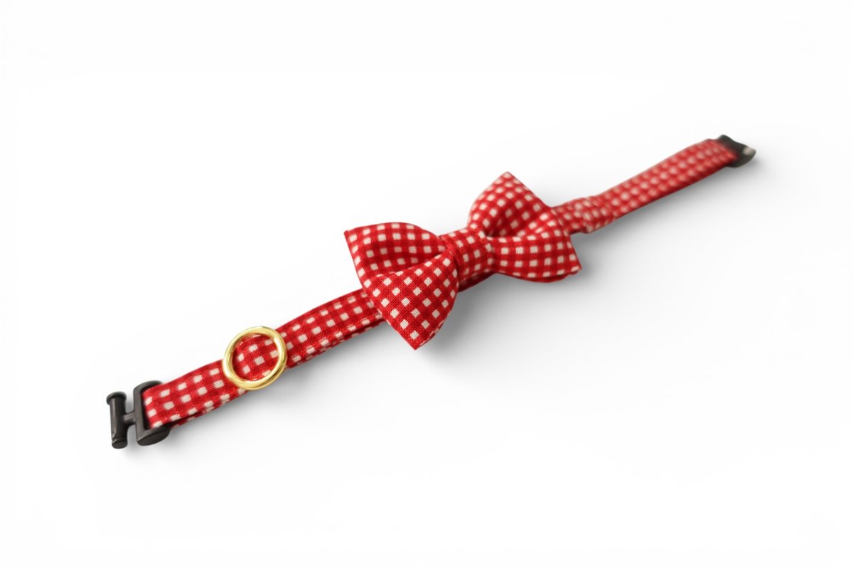 画像2: 《とろける恋心コレクション 〜Red Check & Heart〜》リボンタイプの猫首輪（レッドチェック） (2)