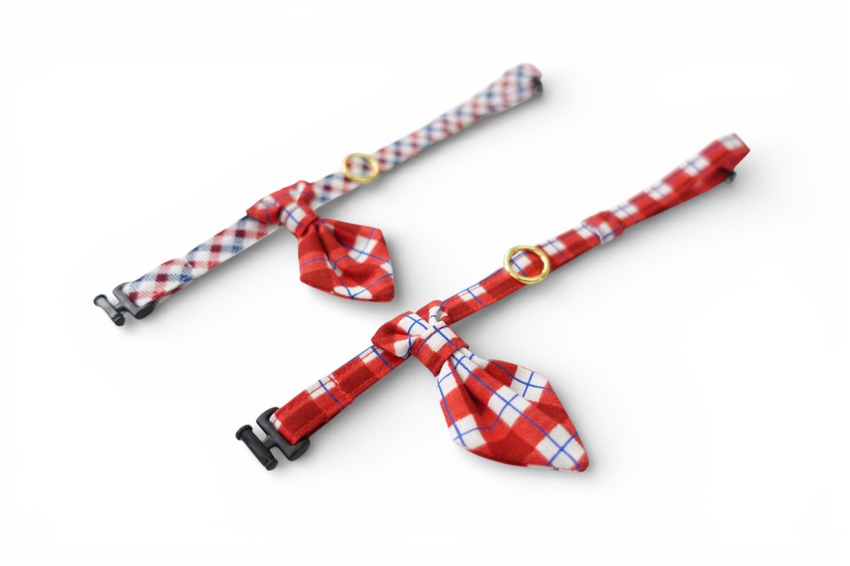 画像2: 《とろける恋心コレクション 〜Red Check & Heart〜》ネクタイ猫首輪（レッドブロックチェック） (2)