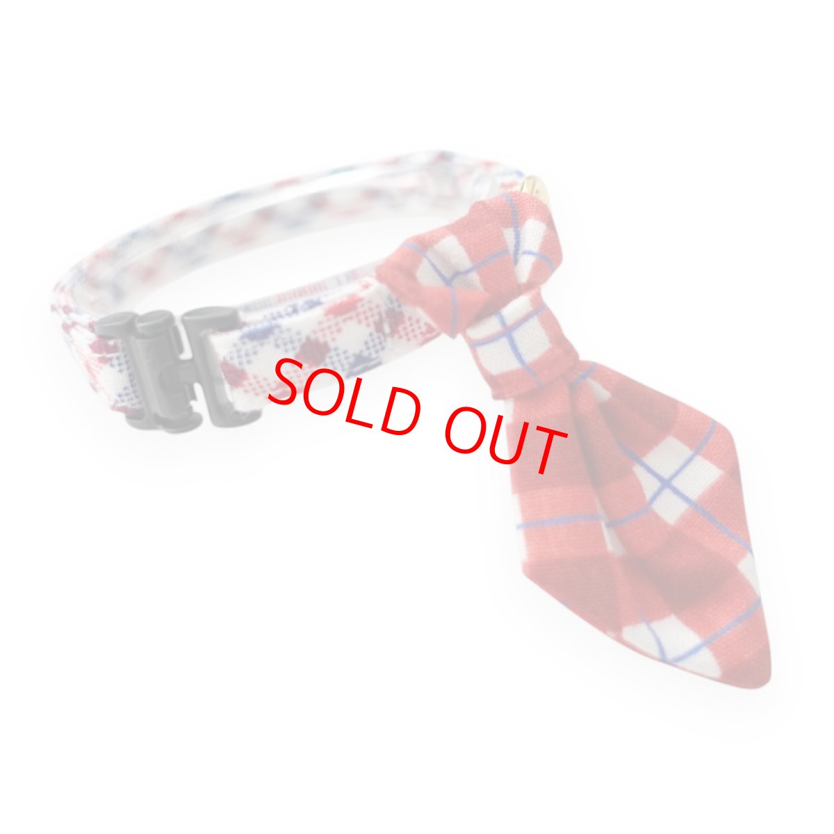 画像1: 《とろける恋心コレクション 〜Red Check & Heart〜》ネクタイ猫首輪（レッドブロックチェック×トリコロールチェック首輪） (1)