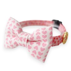 画像1: 《とろける恋心コレクション 〜Red Check & Heart〜》リボンタイプの猫首輪（ピンクハートドット×ピンクドット首輪） (1)