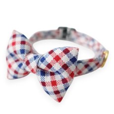 画像1: 《とろける恋心コレクション 〜Red Check & Heart〜》リボンタイプの猫首輪（トリコロールチェック） (1)