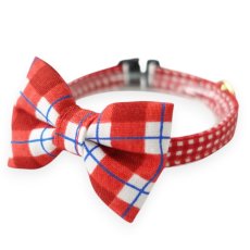 画像1: 《とろける恋心コレクション 〜Red Check & Heart〜》リボンタイプの猫首輪（レッドブロックチェック） (1)