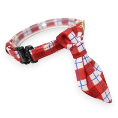 画像1: 《とろける恋心コレクション 〜Red Check & Heart〜》ネクタイ猫首輪（レッドブロックチェック） (1)