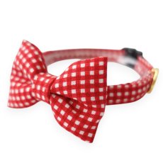 画像1: 《とろける恋心コレクション 〜Red Check & Heart〜》リボンタイプの猫首輪（レッドチェック） (1)