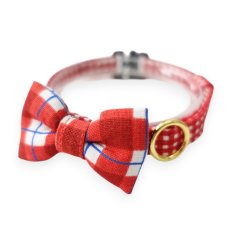 画像1: ミニリボン《とろける恋心コレクション 〜Red Check & Heart〜》リボンタイプの猫首輪（レッドブロックチェック）成猫・子猫/2サイズ展開 (1)