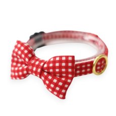 画像1: ミニリボン《とろける恋心コレクション 〜Red Check & Heart〜》リボンタイプの猫首輪（レッドチェック）成猫・子猫/2サイズ展開 (1)