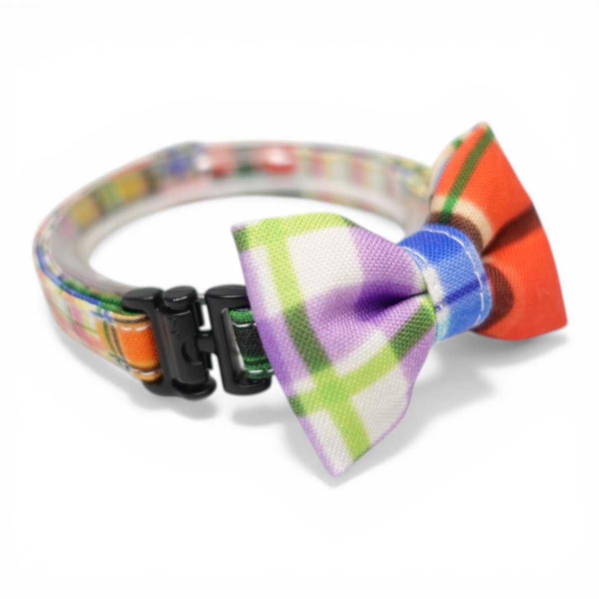 画像2: 世界にひとつの組み合わせ｜左右で柄が異なる パッチワーク風リボン首輪　【限定１点】D柄 (2)