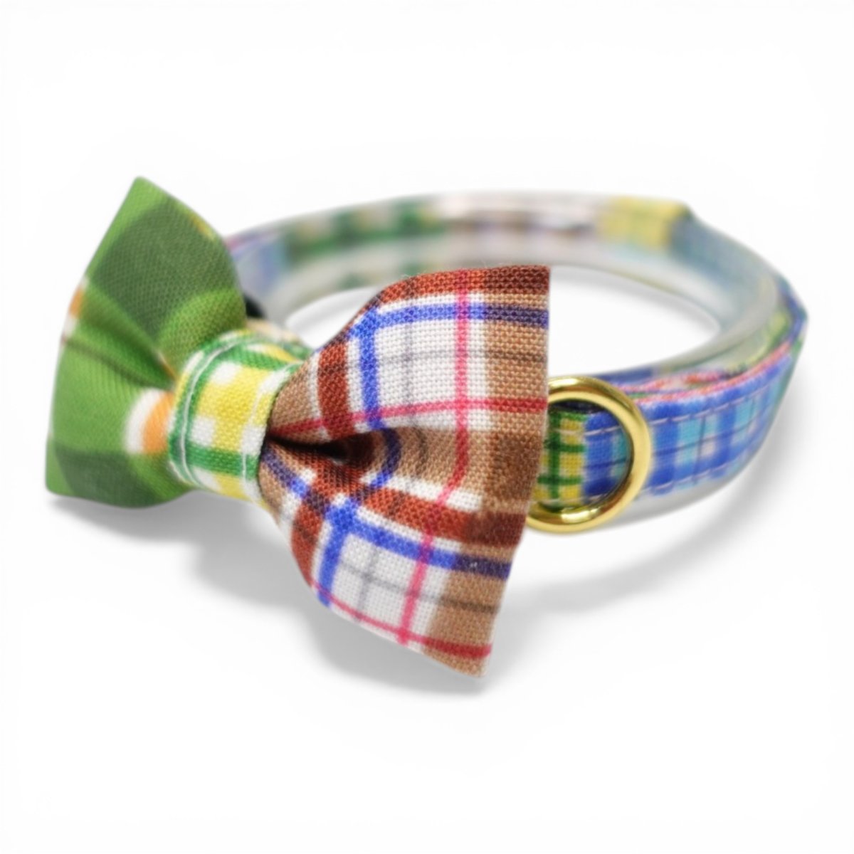 画像1: 世界にひとつの組み合わせ｜左右で柄が異なる パッチワーク風リボン首輪　【限定１点】E柄 (1)