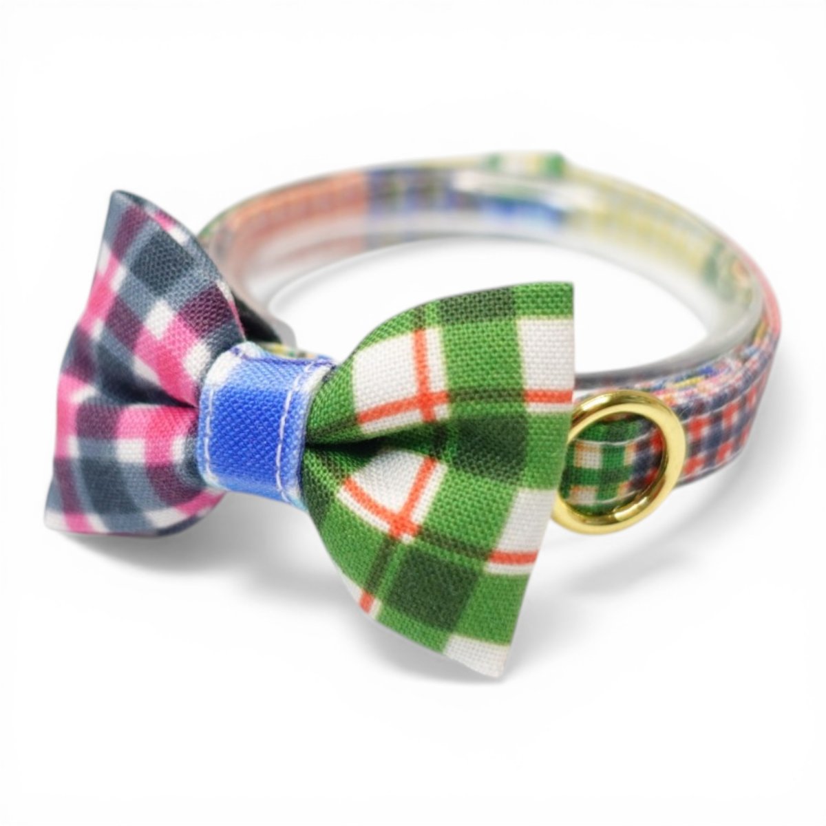 画像1: 世界にひとつの組み合わせ｜左右で柄が異なる パッチワーク風リボン首輪　【限定１点】F柄 (1)