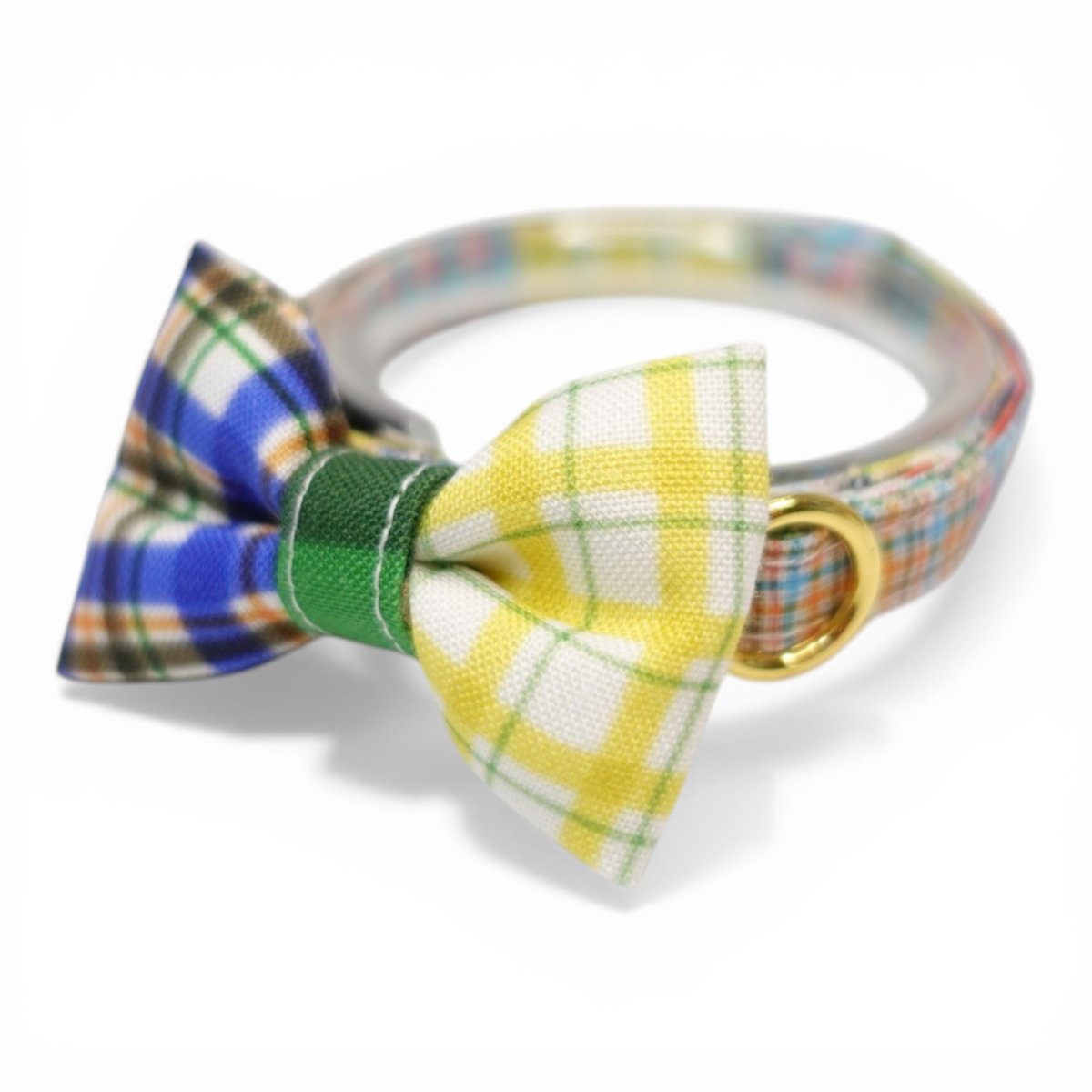 画像1: 世界にひとつの組み合わせ｜左右で柄が異なる パッチワーク風リボン首輪　【限定１点】H柄 (1)