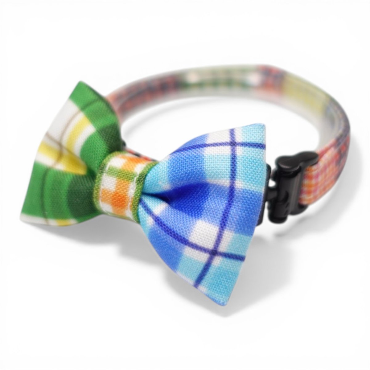 画像2: 世界にひとつの組み合わせ｜左右で柄が異なる パッチワーク風リボン首輪　【限定１点】G柄 (2)