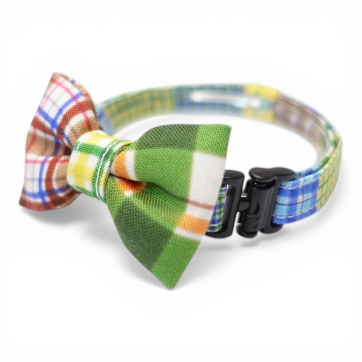 画像2: 世界にひとつの組み合わせ｜左右で柄が異なる パッチワーク風リボン首輪　【限定１点】E柄 (2)