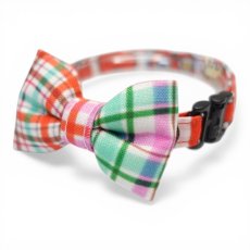 画像2: 世界にひとつの組み合わせ｜レトロリンゴ×手書きチェック 左右で柄が異なるリボン首輪【限定１点】J柄 (2)