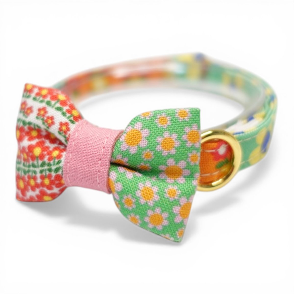 画像1: 懐かしさをまとう 昭和レトロフラワー｜左右で柄が異なるミニリボン首輪  E柄【限定1点】 (1)