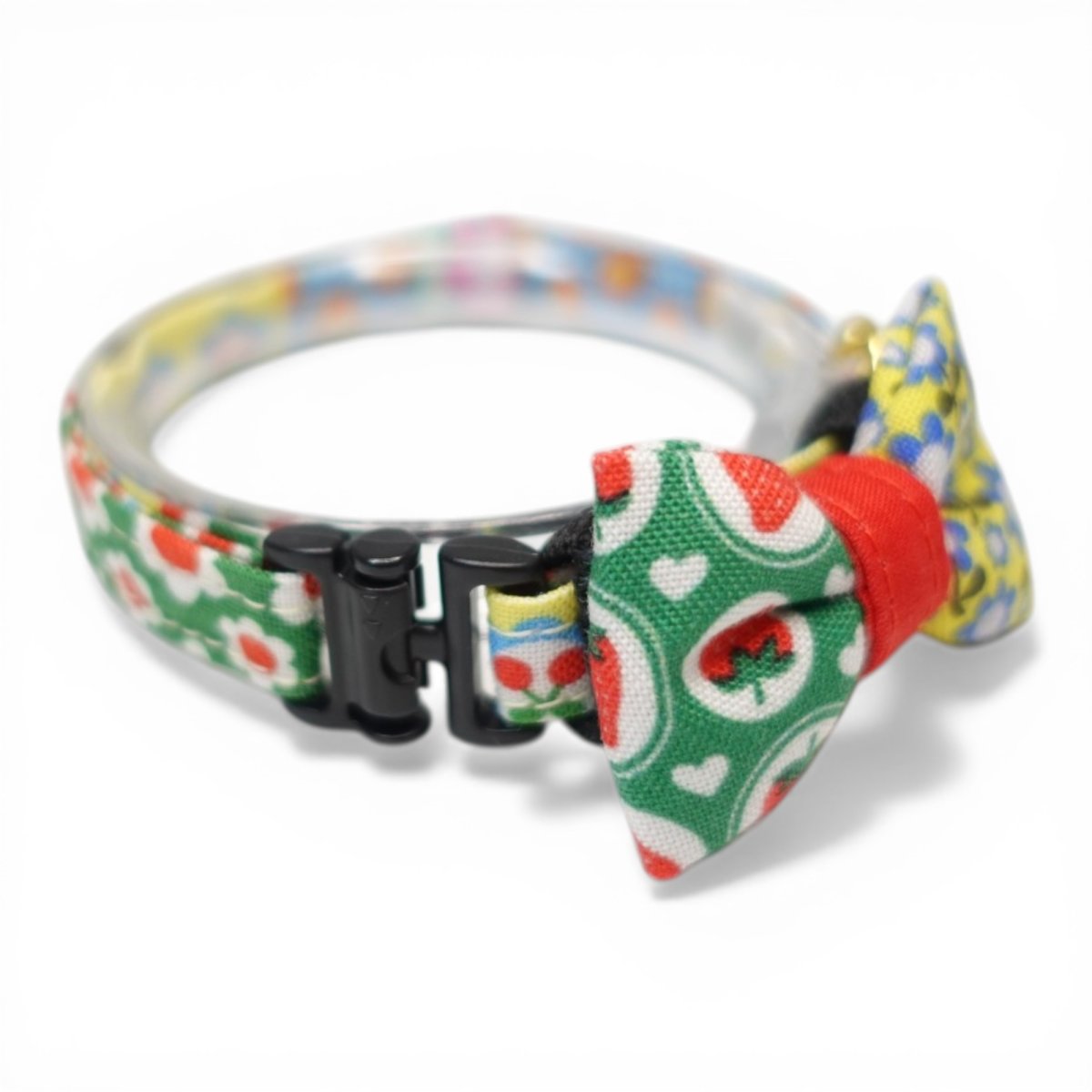 画像2: 懐かしさをまとう 昭和レトロフラワー｜左右で柄が異なるミニリボン首輪  G柄【限定1点】 (2)