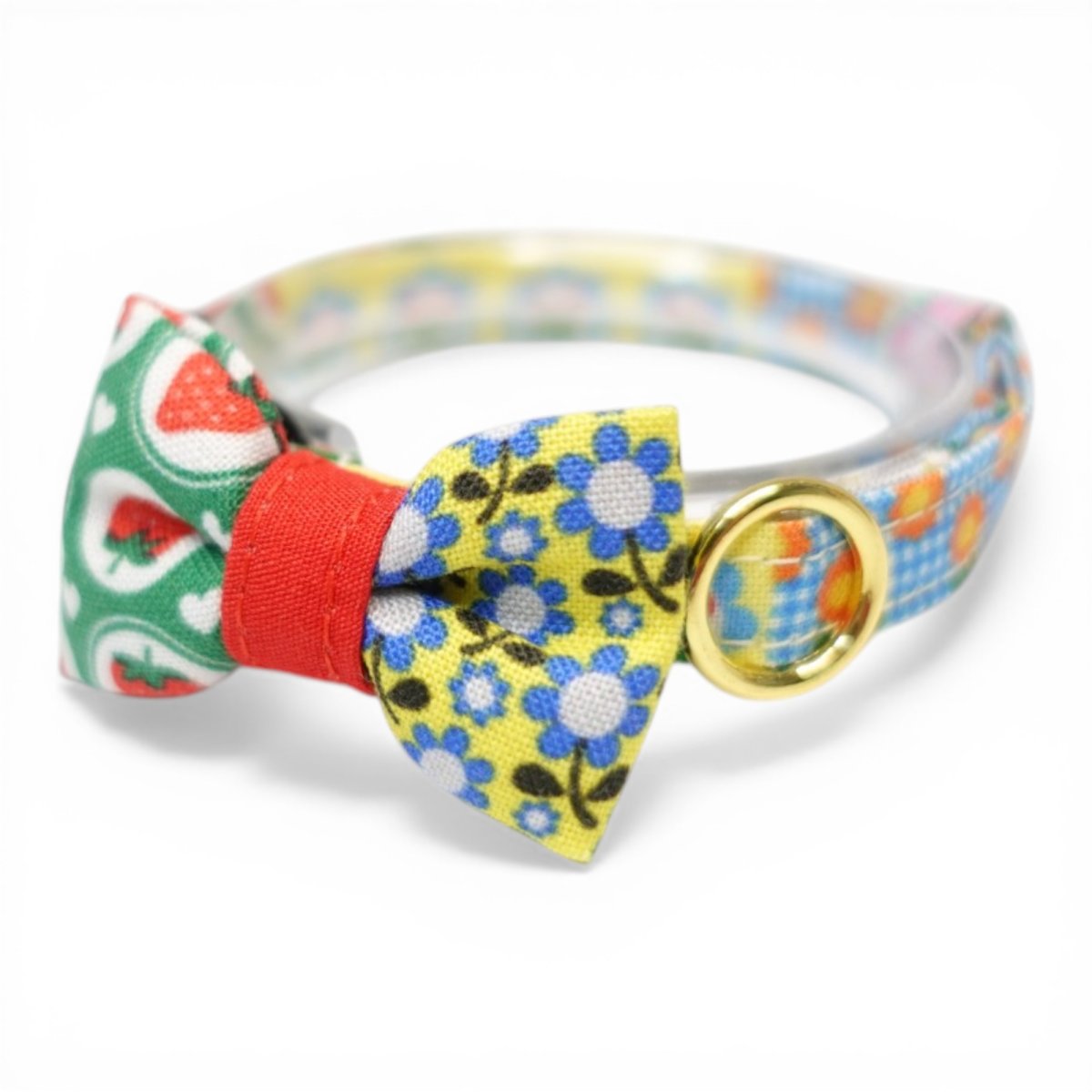 画像1: 懐かしさをまとう 昭和レトロフラワー｜左右で柄が異なるミニリボン首輪  G柄【限定1点】 (1)