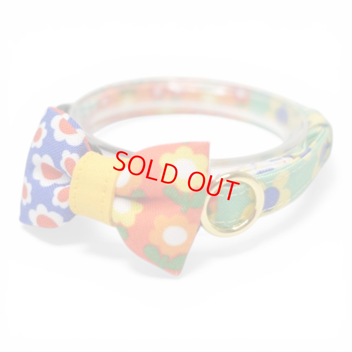 画像1: 懐かしさをまとう 昭和レトロフラワー｜左右で柄が異なるミニリボン首輪  H柄【限定1点】 (1)