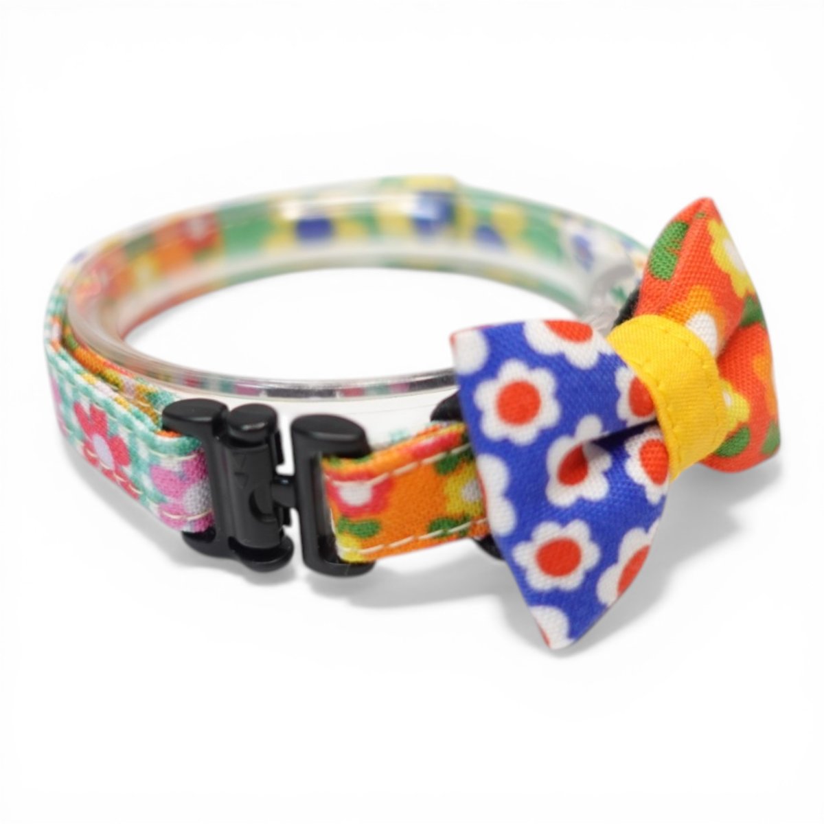 画像2: 懐かしさをまとう 昭和レトロフラワー｜左右で柄が異なるミニリボン首輪  H柄【限定1点】 (2)