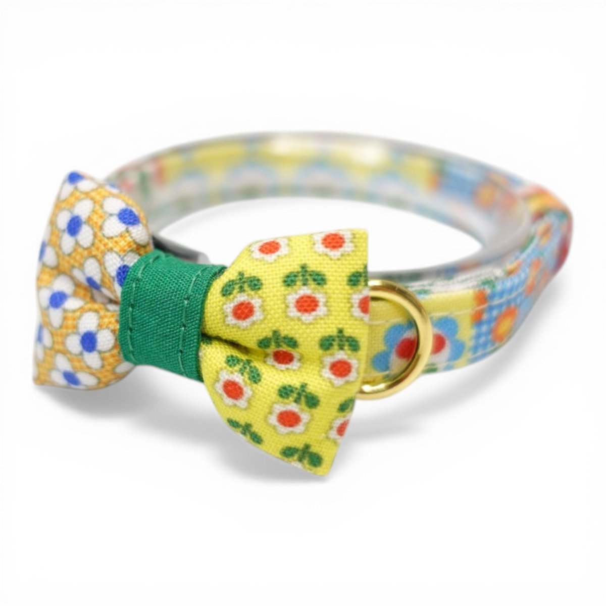 画像1: 懐かしさをまとう 昭和レトロフラワー｜左右で柄が異なるミニリボン首輪  D柄【限定1点】 (1)