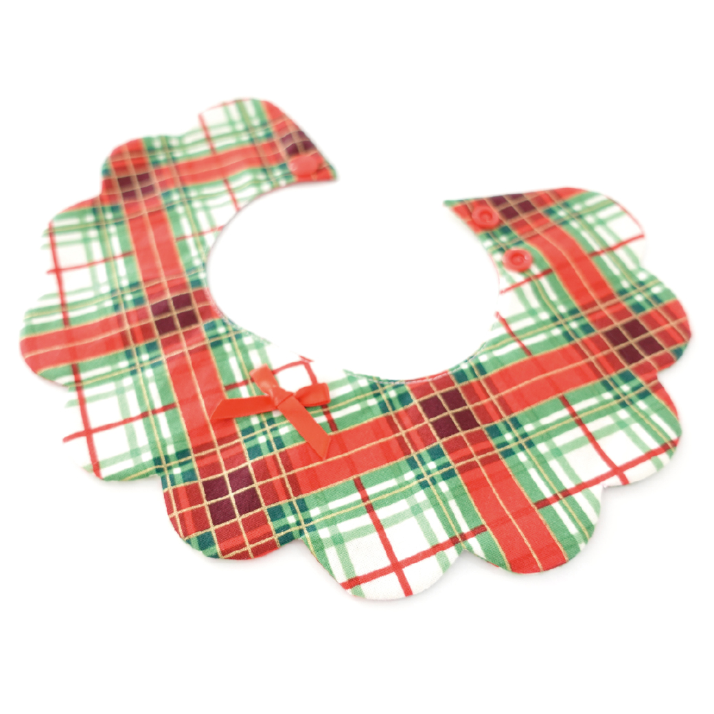 画像1: クリスマスチェック /猫のスタイ首輪/シングル衿【ロングタイプ】 (1)