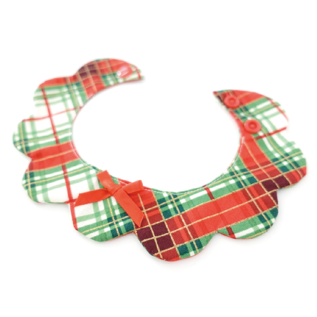 画像1: クリスマスチェック /猫のスタイ首輪/シングル衿【ショートタイプ】 (1)