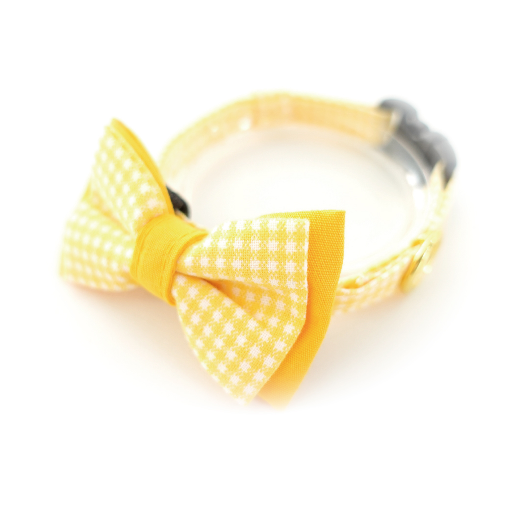 Ｂasic gingham Check/ベーシックギンガムチェック/ダブルリボン首輪（イエロー）