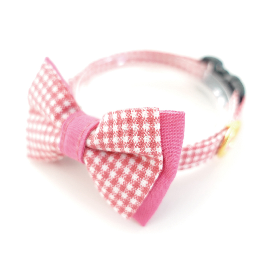 Ｂasic gingham Check/ベーシックギンガムチェック/ダブルリボン首輪（ピンク）