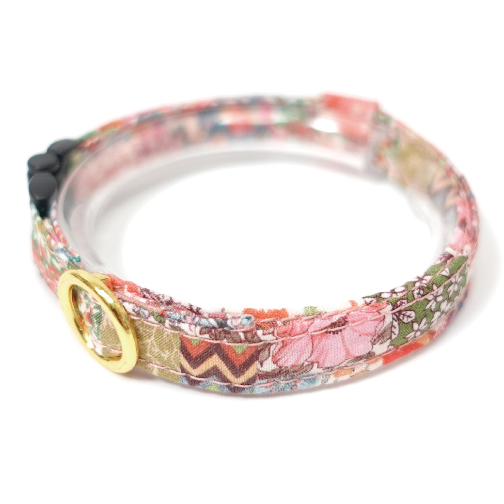 エアリー首輪・LIBERTY Fabrics・リバティ・ファブリックス猫首輪・Archive patchwork （アーカイブパッチワーク）モスピンク