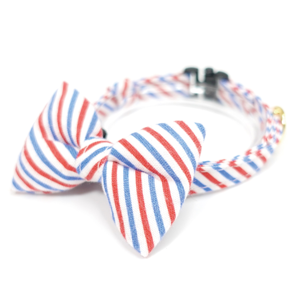 MODA・モダファブリックシリーズ・Holiday Essentials Americana（ホリデーエッセンシャルズアメリカーナ）・リボン猫首輪・（トリコロールリボン首輪）