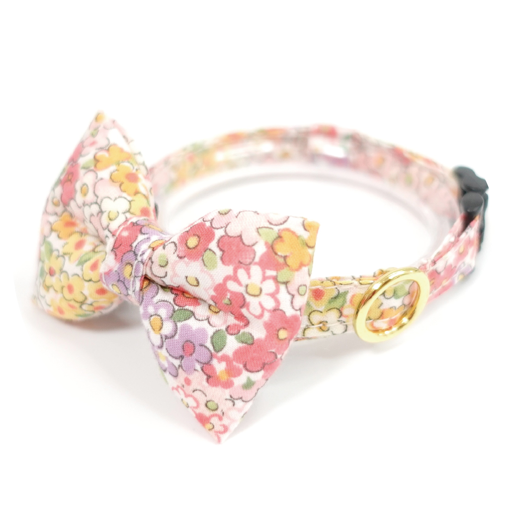 MODA・モダファブリックシリーズ・Regent Street （レジェンドストリート）・リボン猫首輪・（ピンク系小花柄リボン×小花柄首輪）